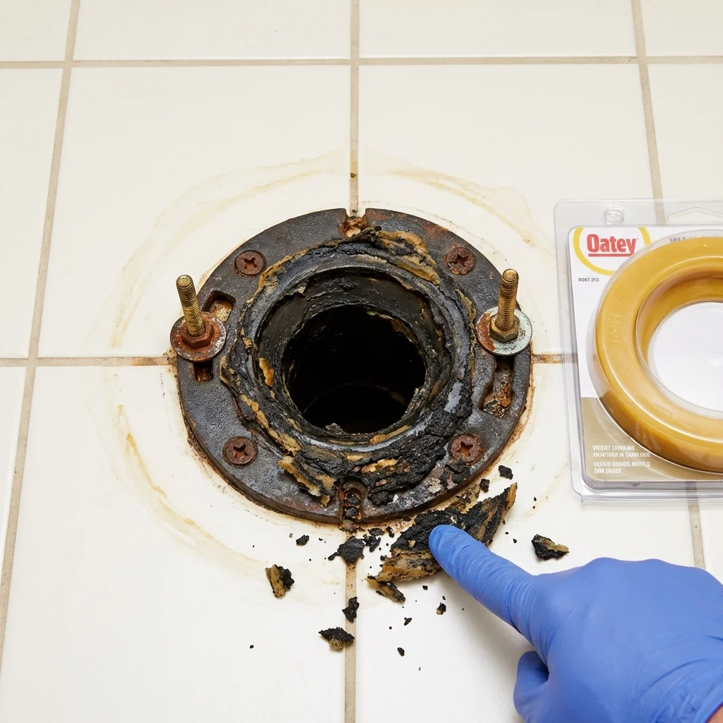Failed wax ring showing water seepage at the base of a toilet in a LaBelle, FL home